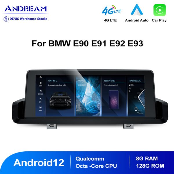 Tuning solution  8.8'' 10.25'' Android 12.0 Qualcomm 8-core 8G+128G 4G-LTE GPS Radio Player Navigation For BMW 3 Series E90 E91 E92 E93 Smart Navigation