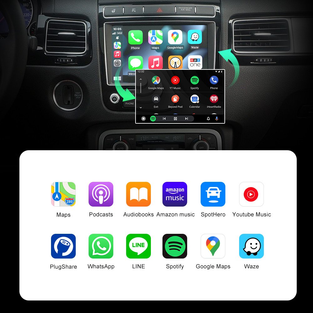 Tuning solution Carplay Android Auto MMI Prime Retrofit Interface For Volkswagen Touareg V6 V8 TDI Hybrid R-Line Executive RNS850 2010-2018 AirPlay - Image 2