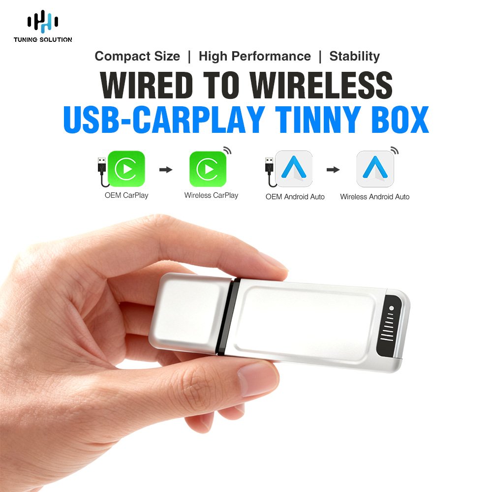 The 2-in-1 adapter for CarPlay and Android Auto converts a wired connection into a wireless one and is compatible via USB with vehicles that have CarPlay or Android Auto.